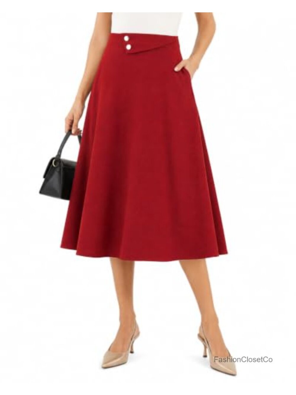 Women's Midi A-Line Skirt with Pockets High Waist Pull-On Business Work